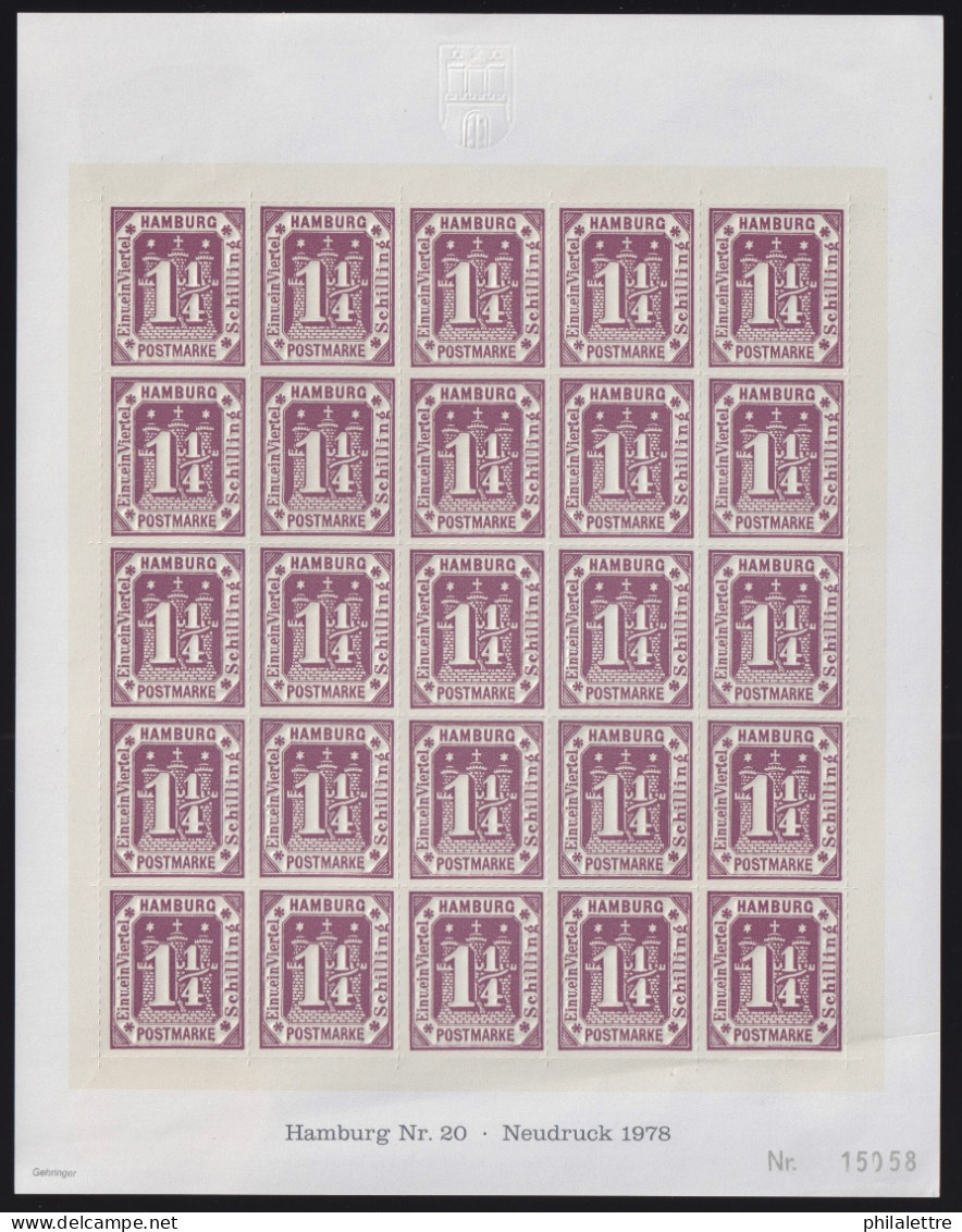 ALLEMAGNE / HAMBURG - Mi.20 1978 NEUDRUCK (Nordposta 78) - Sheet Of 25 - Nr.15058 - Hamburg