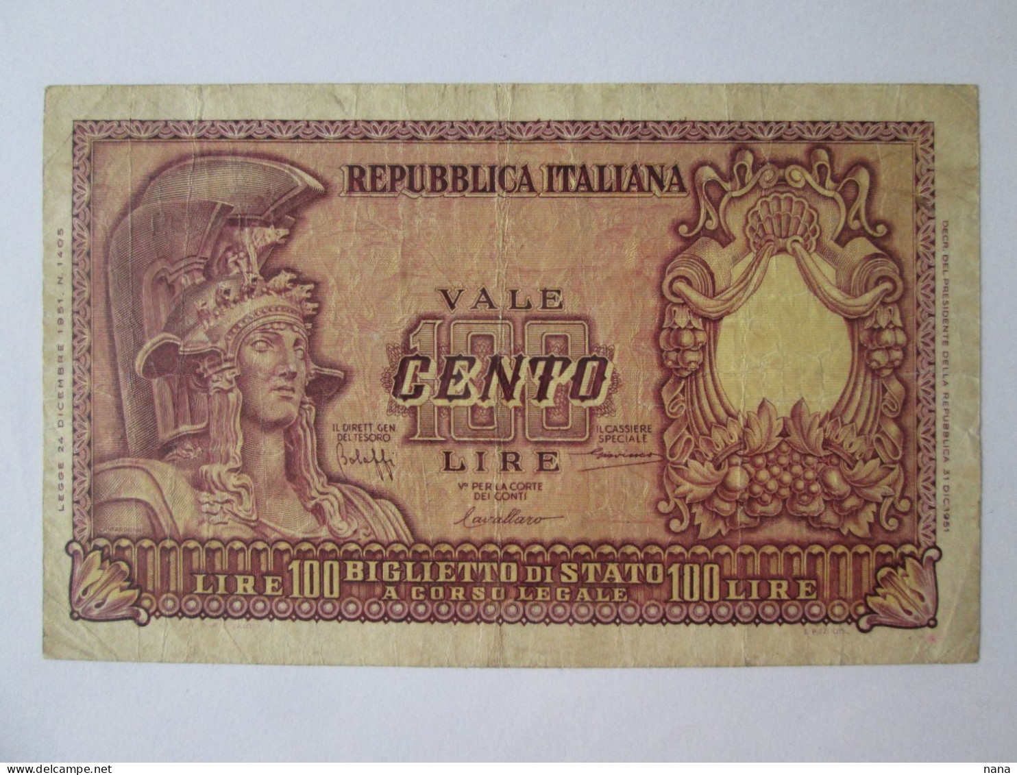 Italy 100 Lire 1951 Banknote See Pictures - 100000 Lire