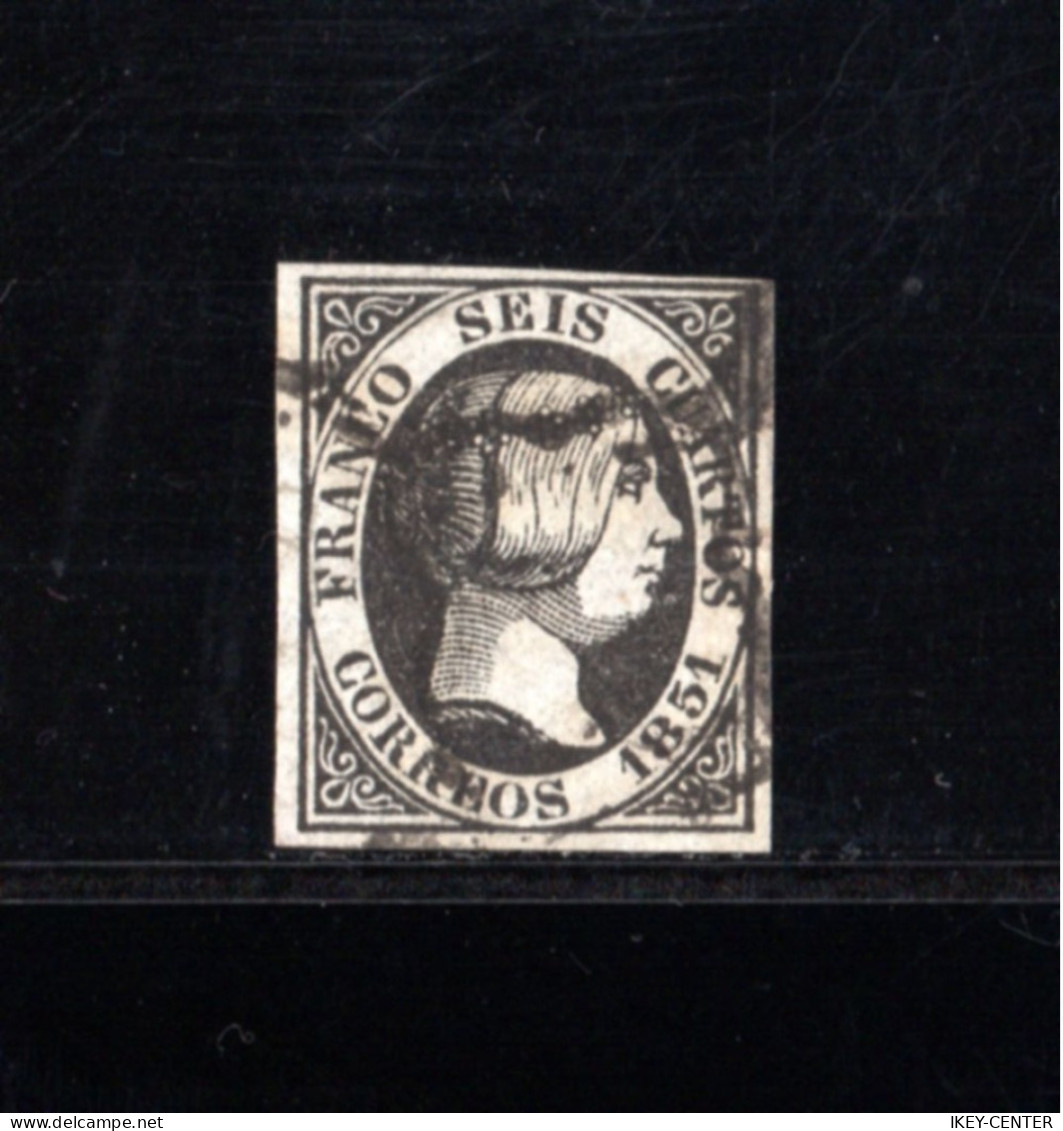 2705-ESPAÑA-SPAIN-ESPAGNE-SPANIEN.1851.ISABEL II.Edifil Nº 6. Stamp USED. Sello Usado. - Usados