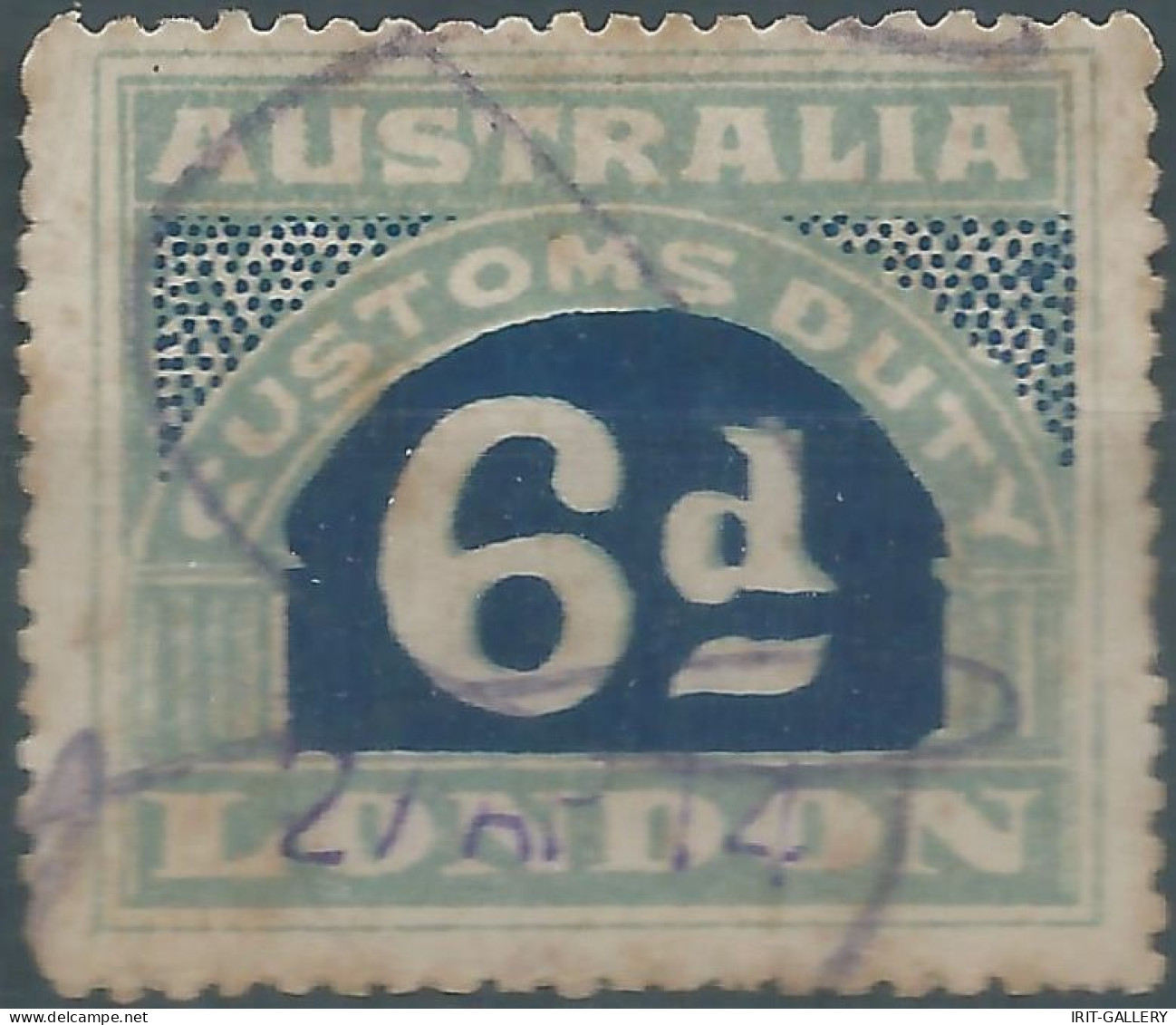 AUSTRALIA,1914 Customs Duty - Revenue Stamp Tax Fiscal 6d - LONDON - Obliterated ,Rare! - Fiscale Zegels