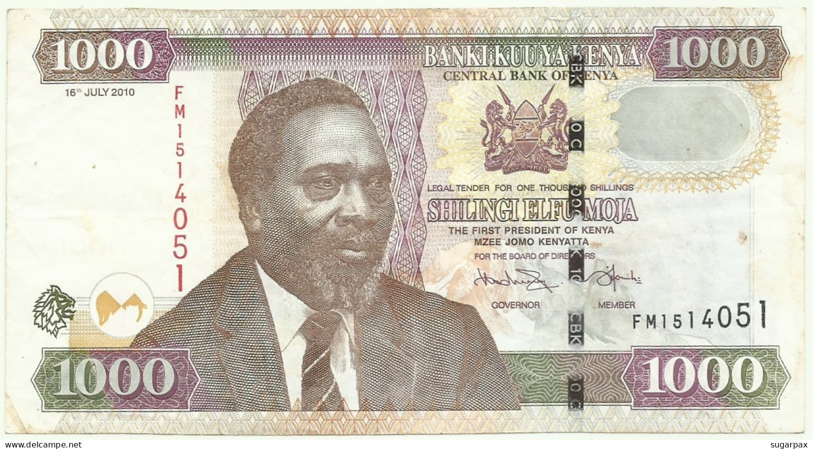 Kenya - 1000 Shillings - 16 JULY 2010 - Pick 51.e - Serie FM - President Jomo Kenyatta - 1.000 Shilingi - Kenya