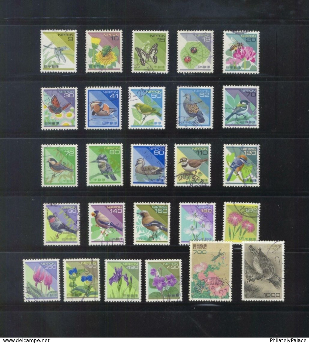 JAPAN 1992-1998 NATURE FLORA & FAUNA, BIRD, BUTTERFLY, BETTLE,DRAGONFLY, COMPLETE SET OF 26 STAMPS USED (**) RARE - Usados