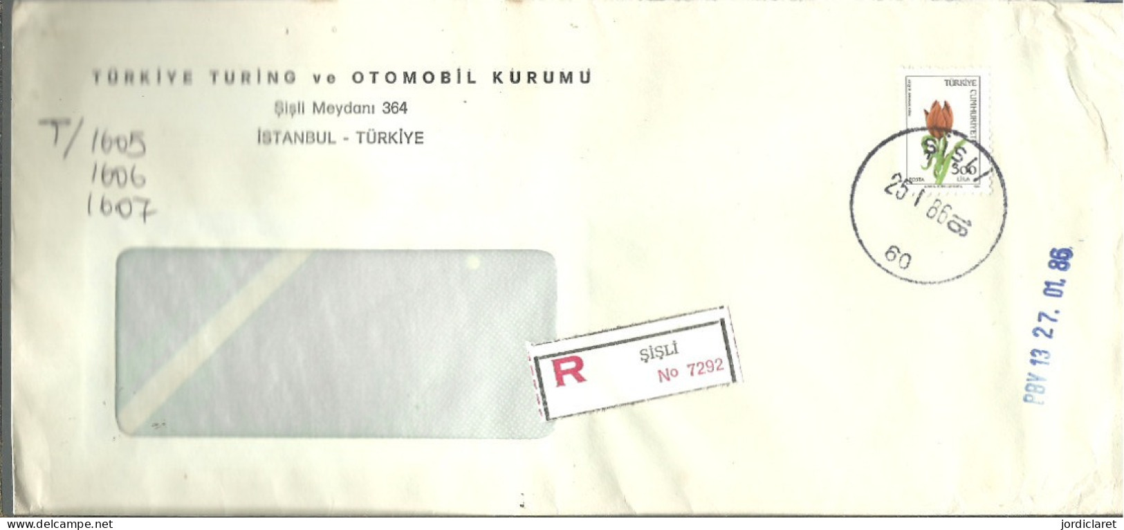 LETTER 1986 REGISTERED  SISLI - Cartas & Documentos