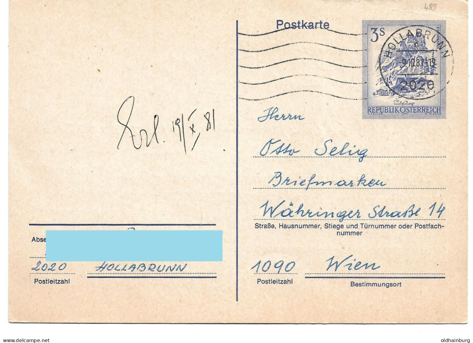 0402c: Heimatbeleg 1981, Ein Hollabrunner Bestellt Briefmarken Beim Wiener Händler - Hollabrunn