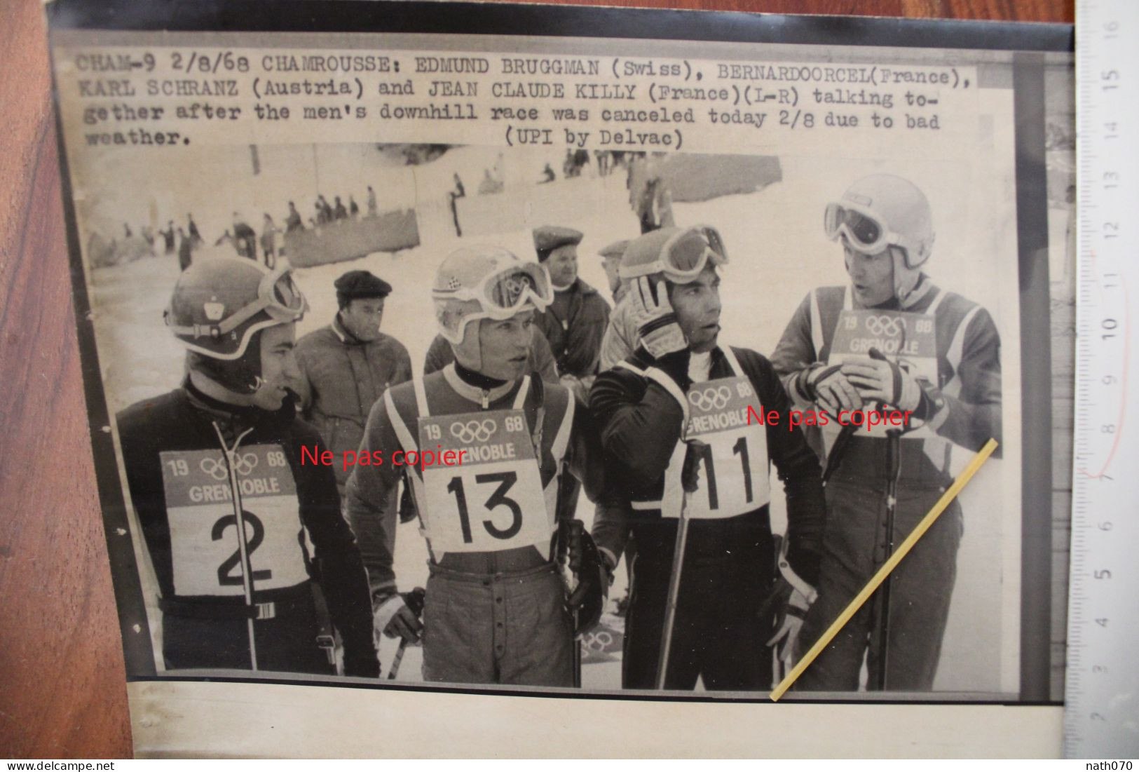 Photo 1968 Jeux Olympiques Jean Claude Killy Bernard Orcel Bruggman Schranz Tirage Vintage Print Ski Olympic Games UPI - Sport