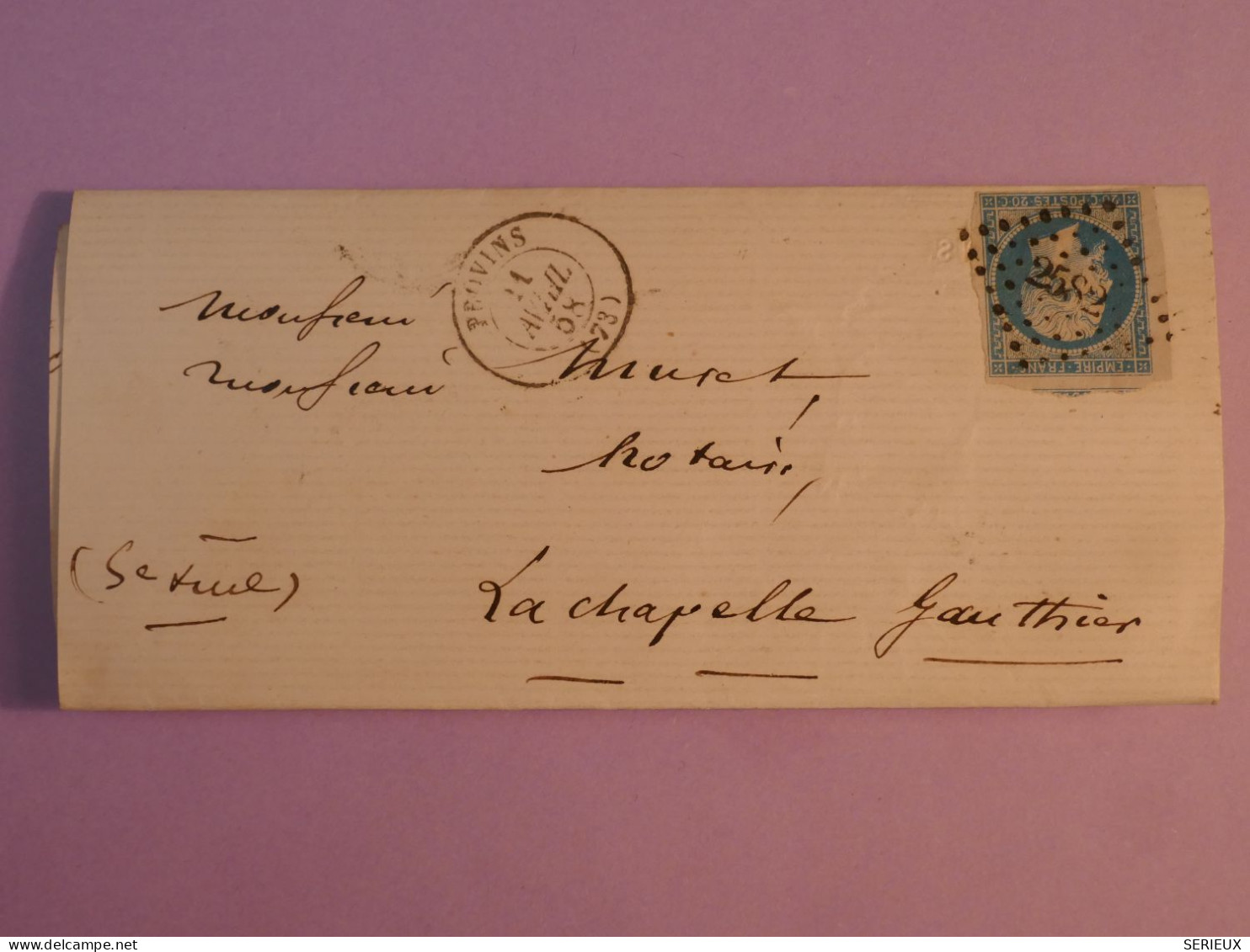 BX12 FRANCE  BELLE  LETTRE 1858 PROVINS   A LA CHAPELLE GAUTHIER+   NAPOLEON N°14 BORDé+ +AFF. PLAISANT +++ - 1853-1860 Napoléon III.