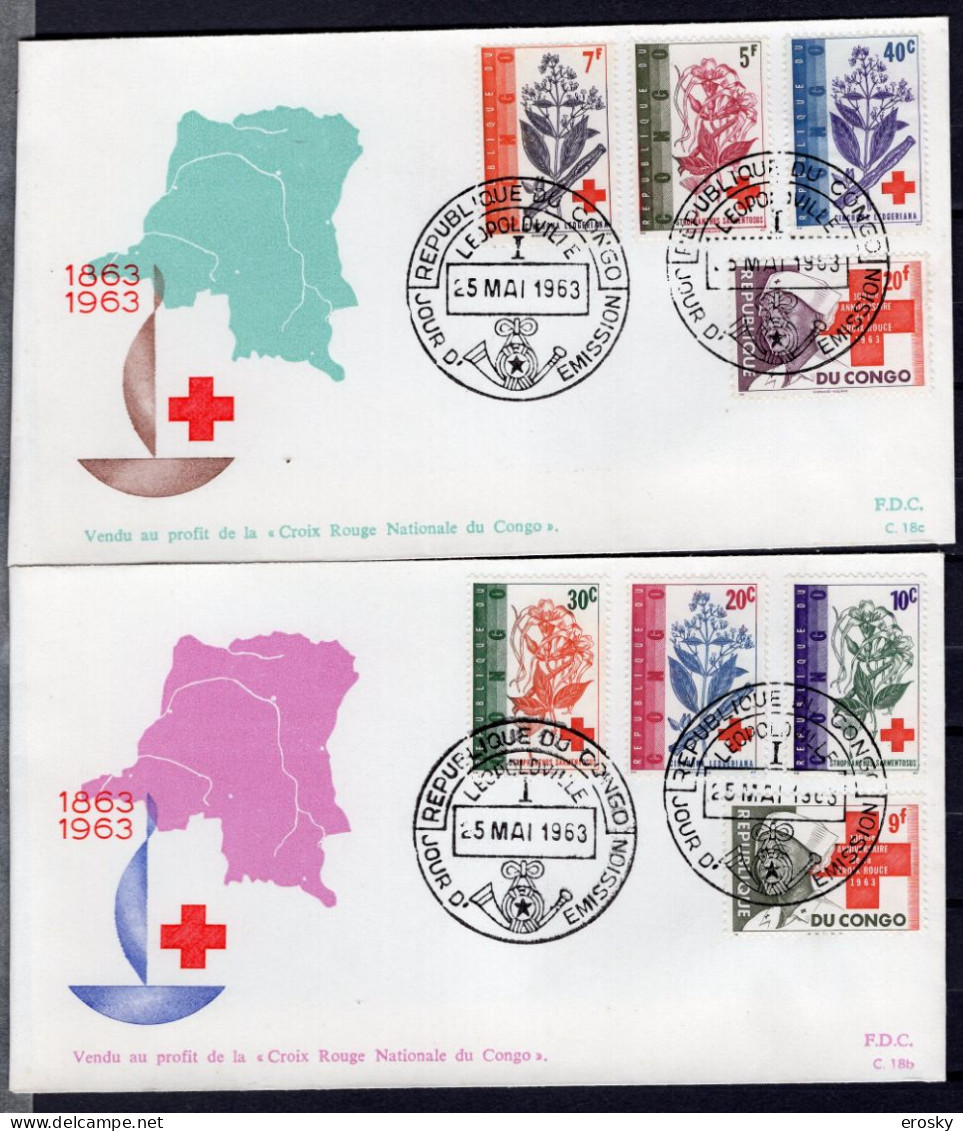 A1186 - CONGO KINSHASA Yv N°498/502 FDC CROIX ROUGE - Other & Unclassified