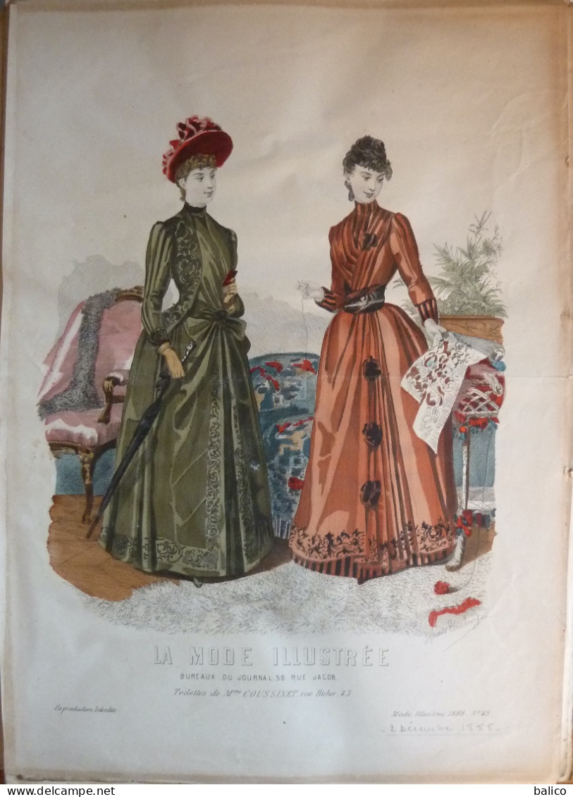 La Mode Illustrée 1888 - Gravure D'époque XIXème ( Déstockage Pas Cher) Réf;  Réf; B 15 - Vor 1900