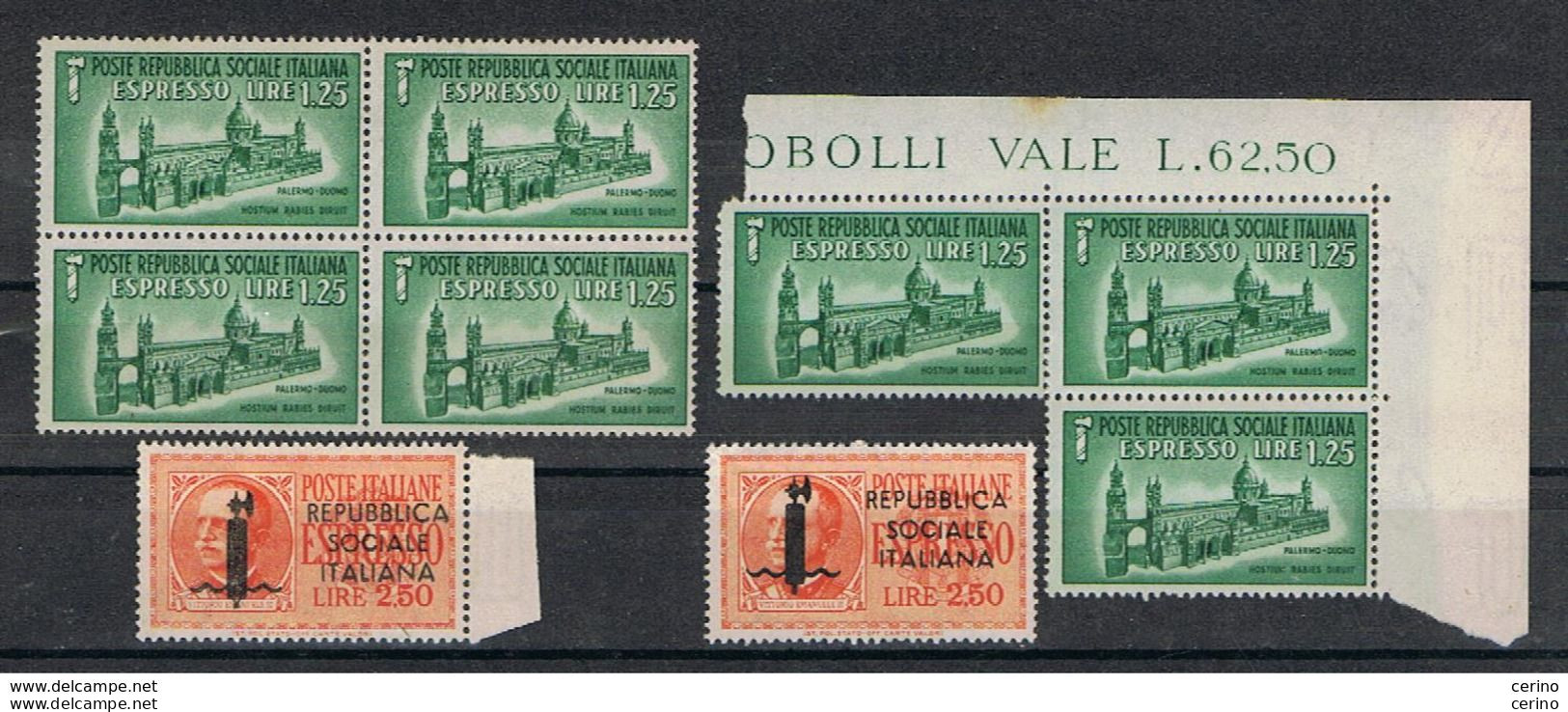 R.S.I.:  1944  ESPRESSI  -  9  VAL. N.  -  SASS. 22x2 + 23x7 - Poste Exprèsse