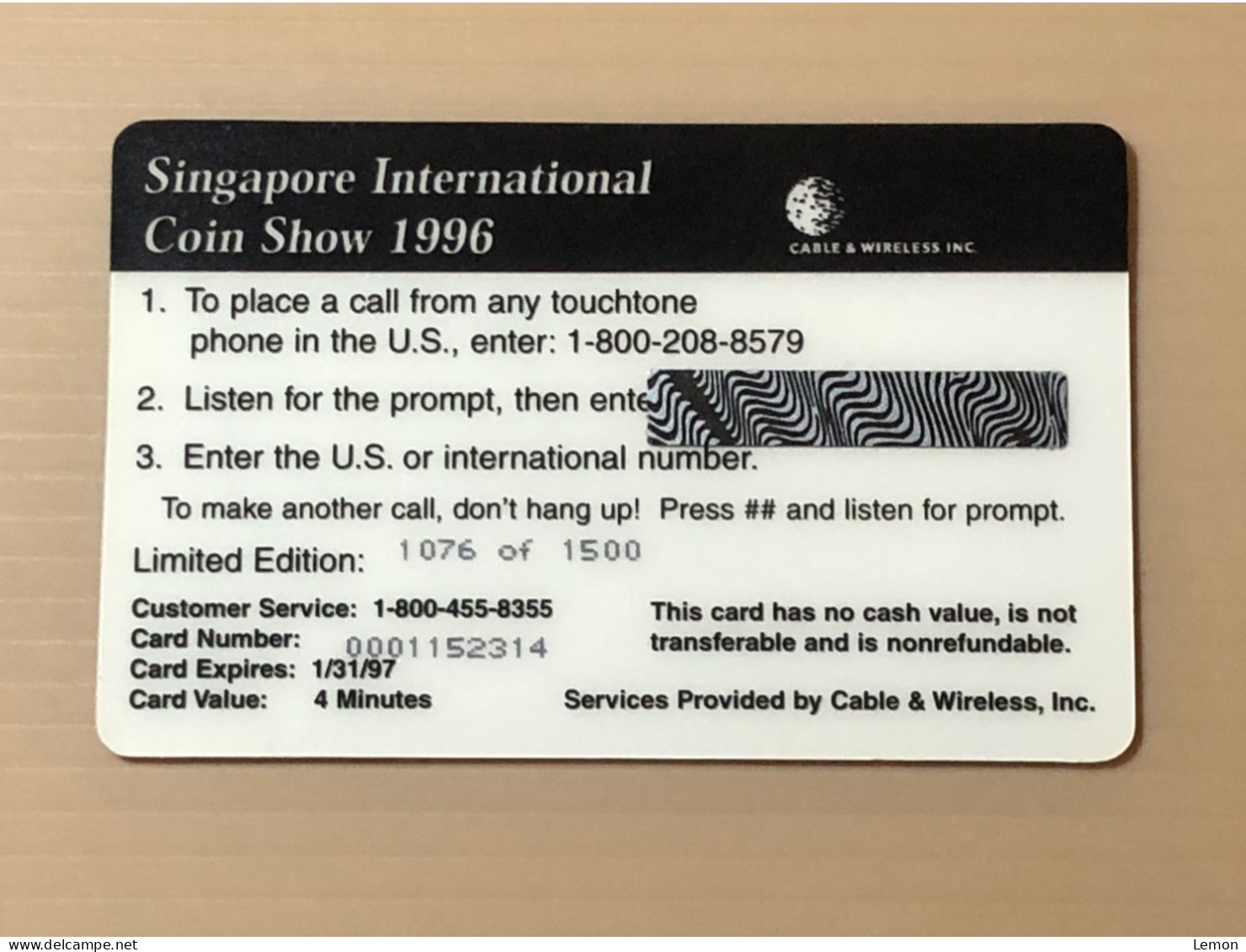 Mint USA UNITED STATES America Prepaid Telecard Phonecard, Singapore International Coin Show(1500EX), Set Of 1 Mint Card - Collections