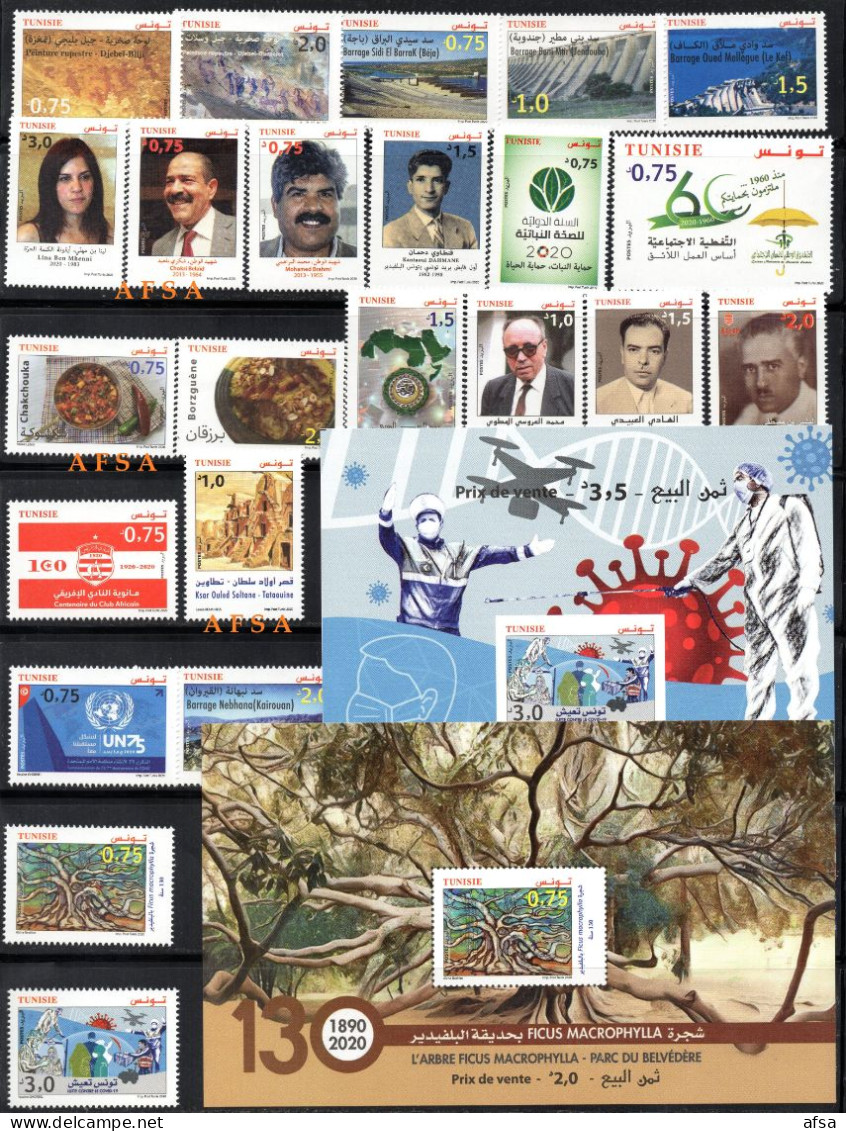 Tunisia- Full Year 2020 MNH** // TUNISIE -Année Compléte 2020- Neufs - Collections (sans Albums)