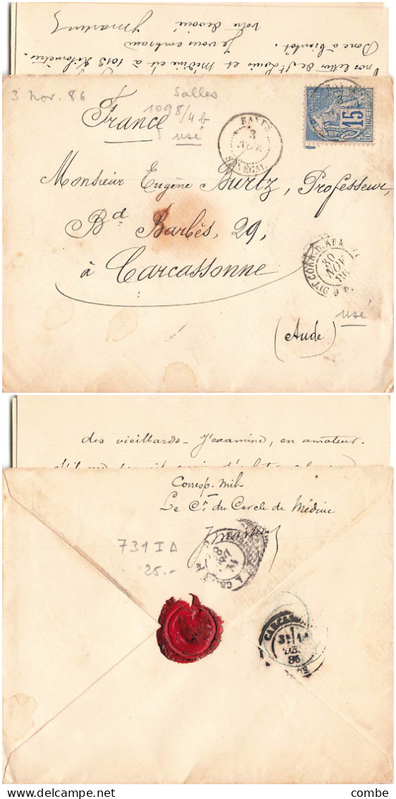 SOUDAN. LETTRE. 1886. KAYES SENEGAL. CORR.D.ARM LIG J PAQ. DE MEDINE POUR CARCASSONNE. TEXTE EXTRAORDINAIRE ESCLAVAGE - Lettres & Documents