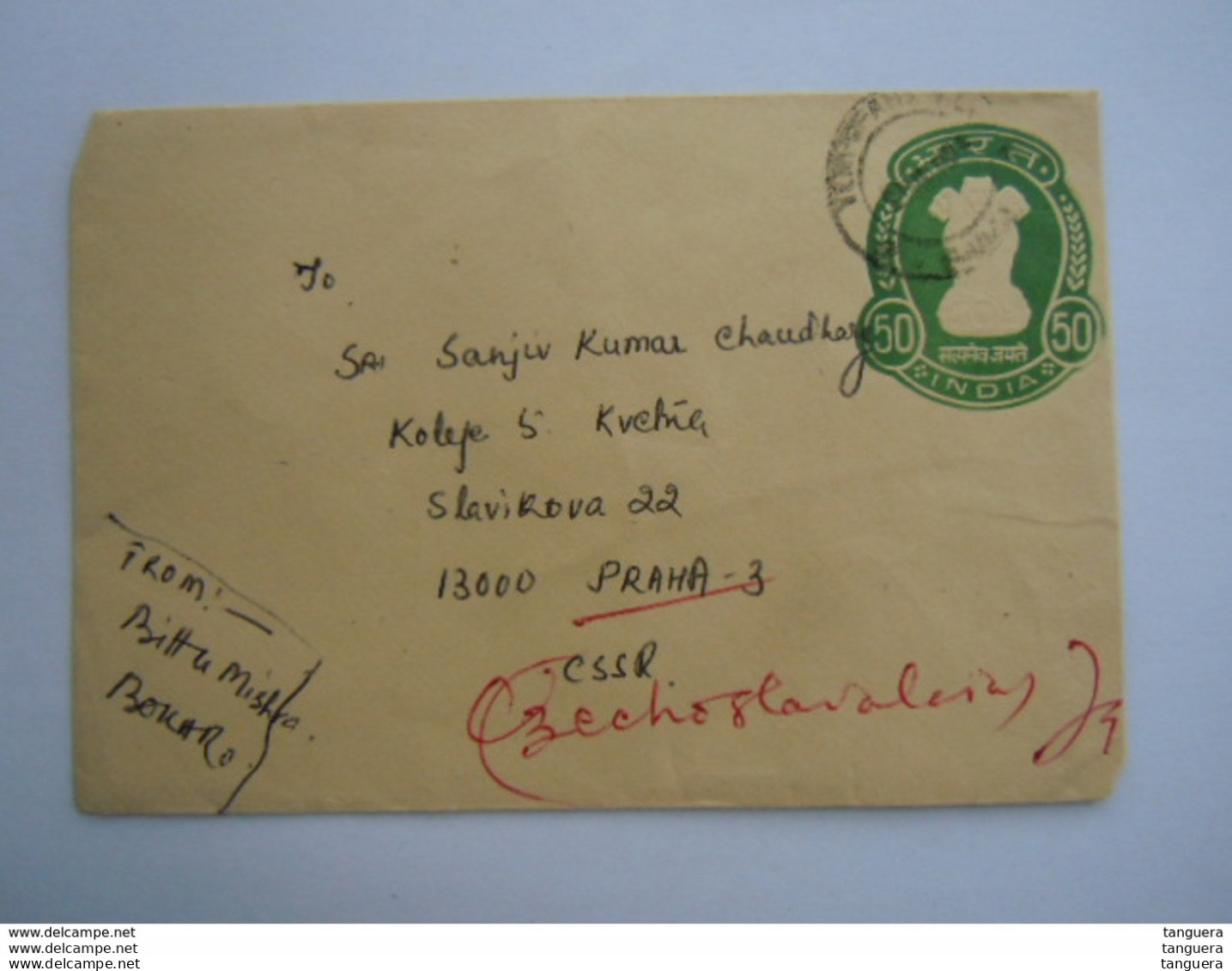 India Stationery Entier Postal Envelope Used 1984 50 To Prague - Omslagen