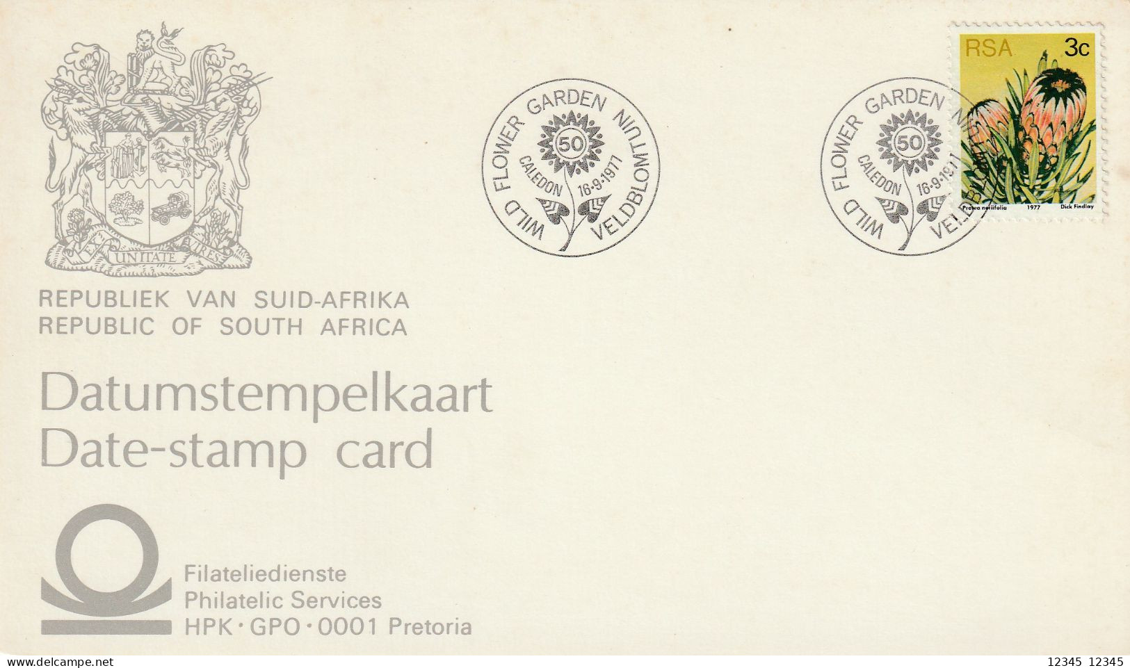 Zuid Afrika 1977, Date-stamp Card, Wild Flower Garden - Lettres & Documents