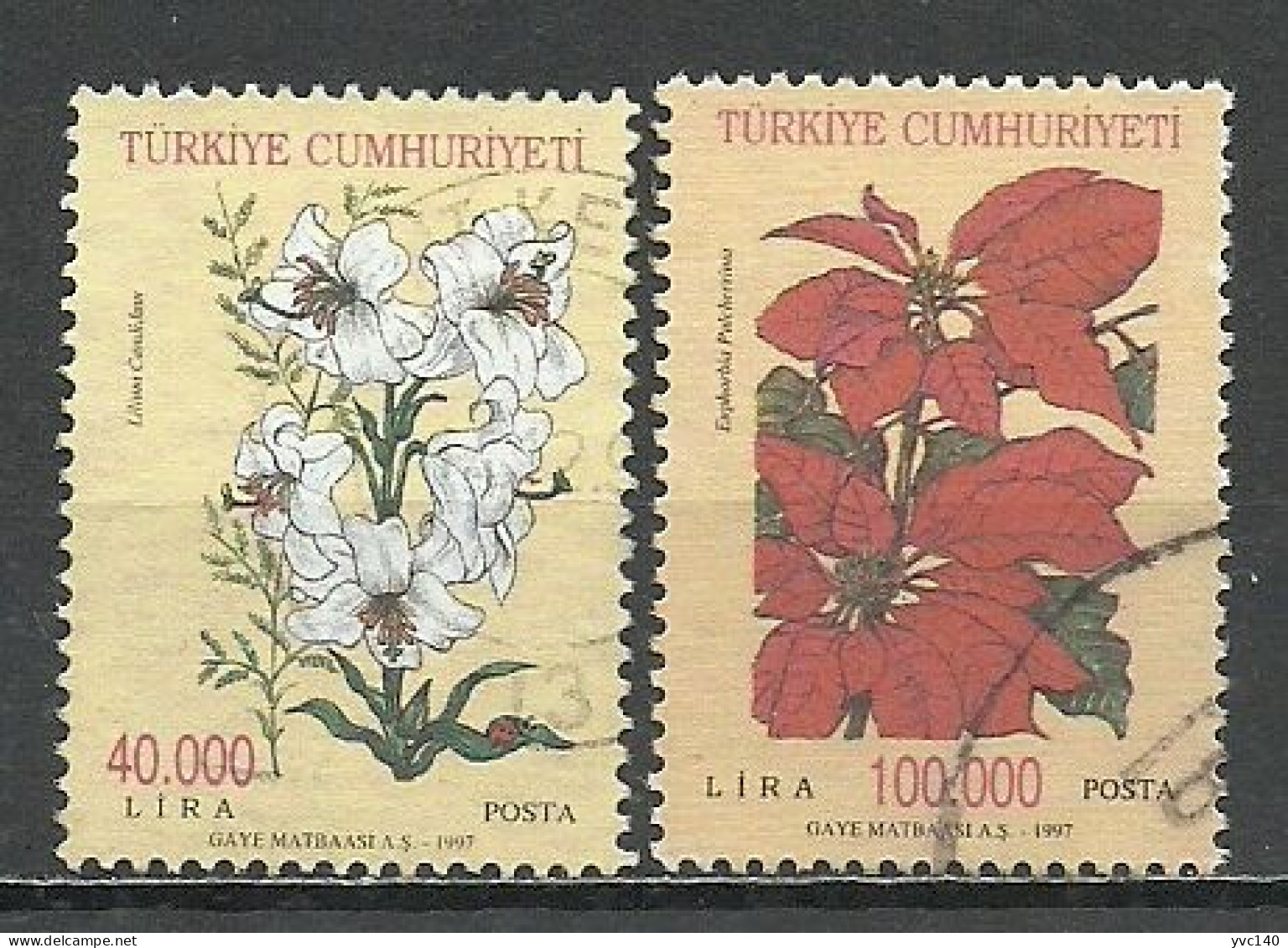 Turkey; 1997 Regular Issue Stamps With The Subject Of Flowers (Complete Set) - Usados