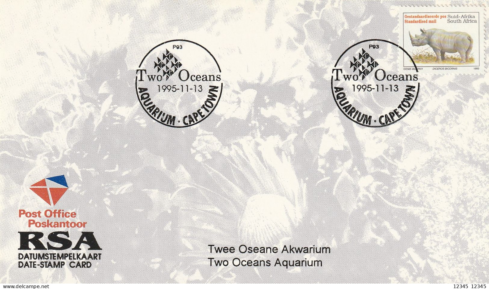 Zuid Afrika 1995, Date Stamp Card, Two Oceans Aquarium - Briefe U. Dokumente