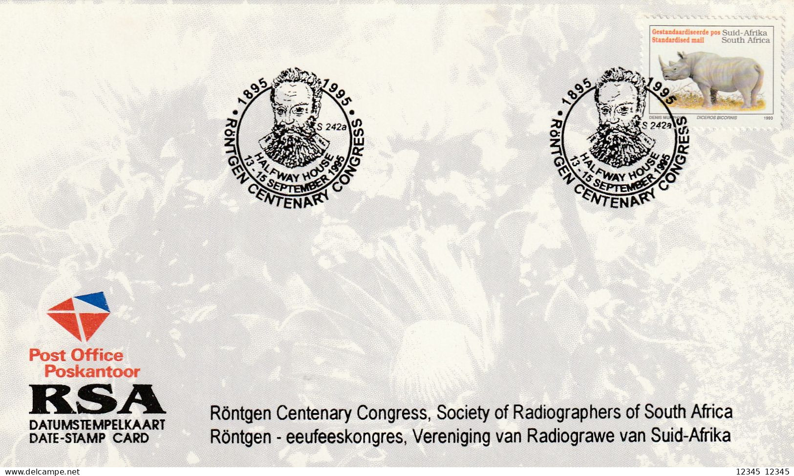 Zuid Afrika 1995, Date Stamp Card, Röntgen Centenary Congress - Lettres & Documents