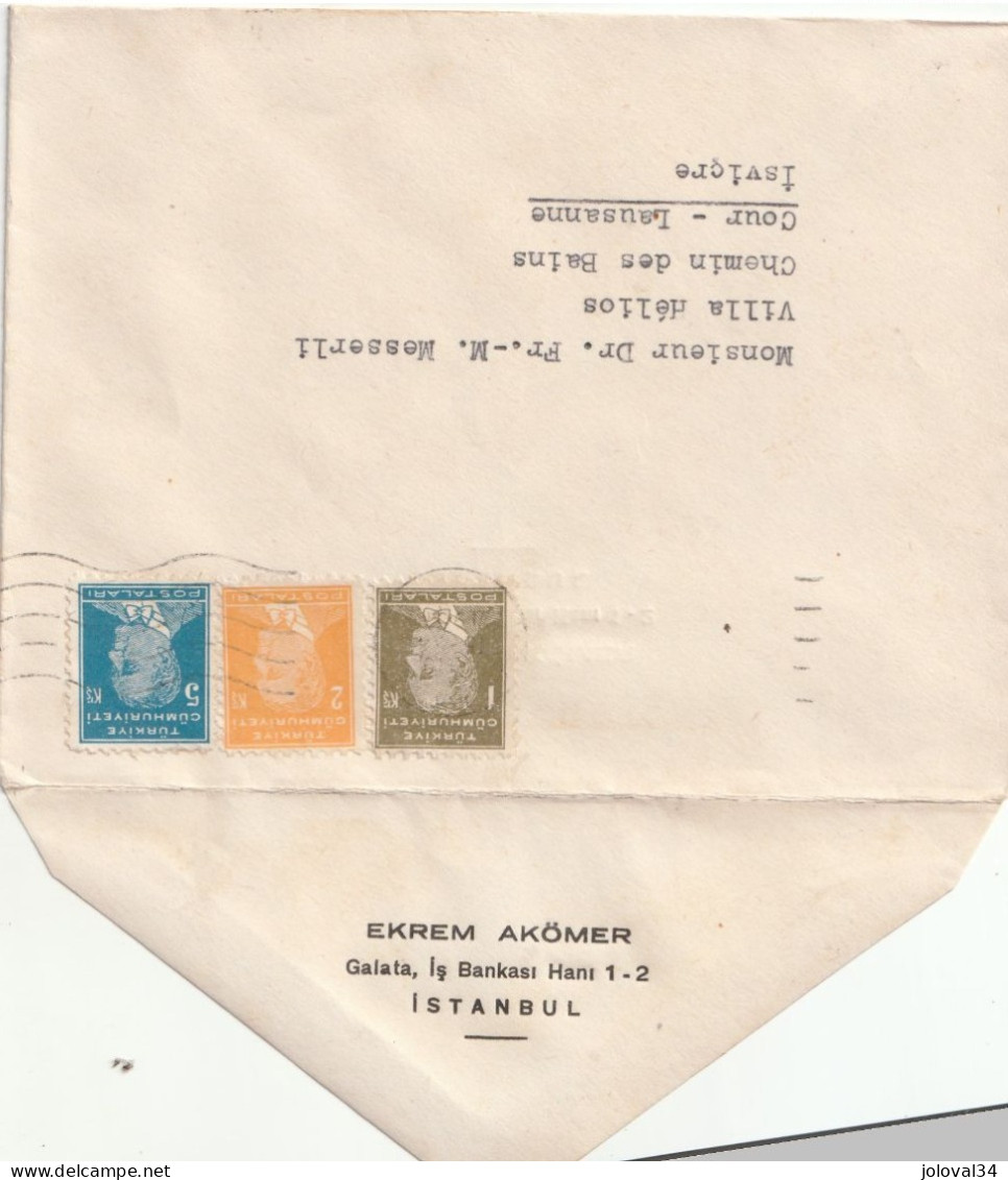 Turquie Lettre Entête Ekrem Akömer ISTANBUL  Pour Lausanne Suisse - Covers & Documents