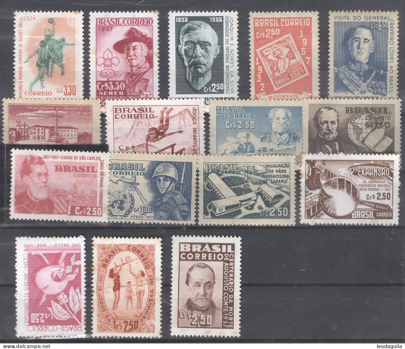 BRAZIL 1957   FULL YEAR COLLECTION  - 16 COMMEMORATIVES STAMPS  MINT - Annate Complete