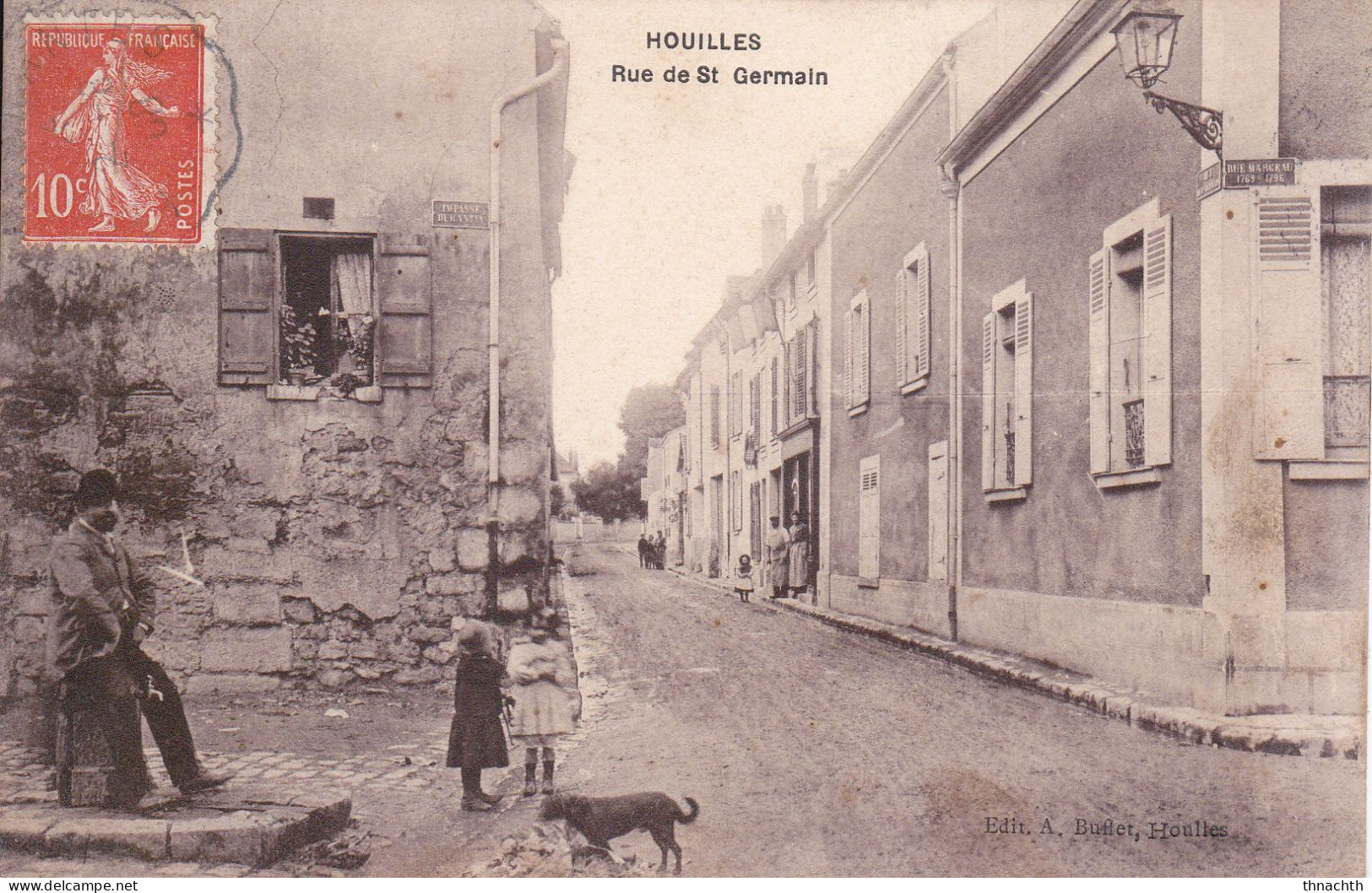 1908 HOUILLES - Rue De St. Germain Animation Correspondancetrés - Houilles