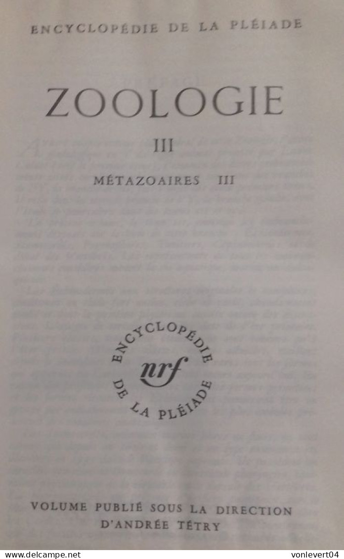 livre Zoologie 2 - encyclopédie de la Pléiade - en 1963, RARE