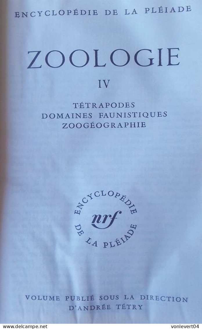 livre Zoologie 2 - encyclopédie de la Pléiade - en 1963, RARE