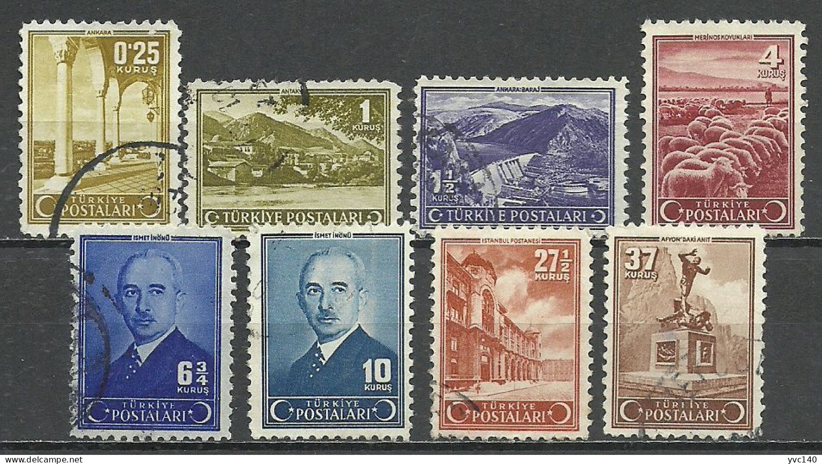 Turkey; 1943 Ataturk-Inonu Issue Stamps - Gebraucht
