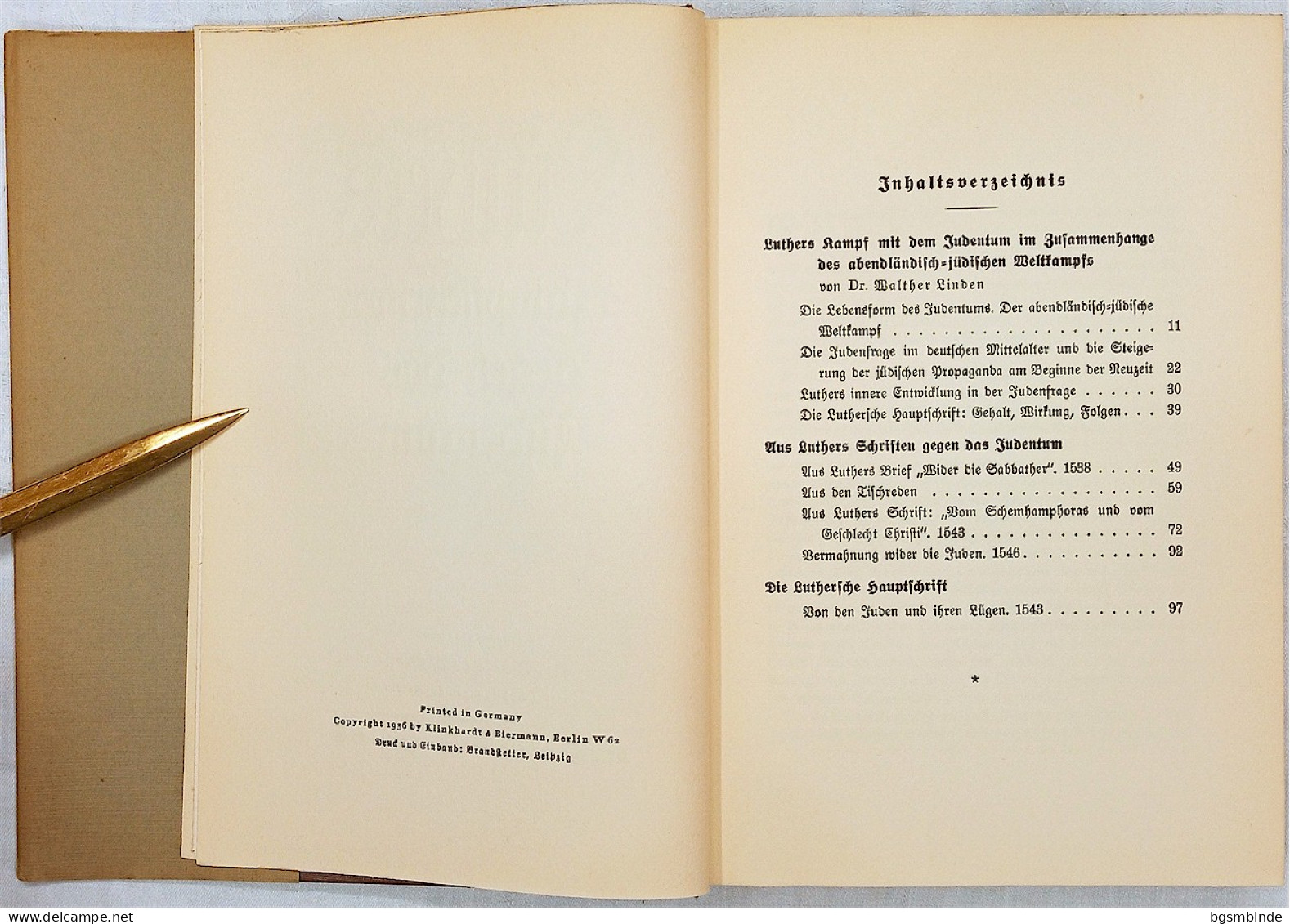 1936 - Walther Linden - Luthers Kampfschriften Gegen Das Judentum / 234 S. - 16x22,5x3,9cm - Politique Contemporaine