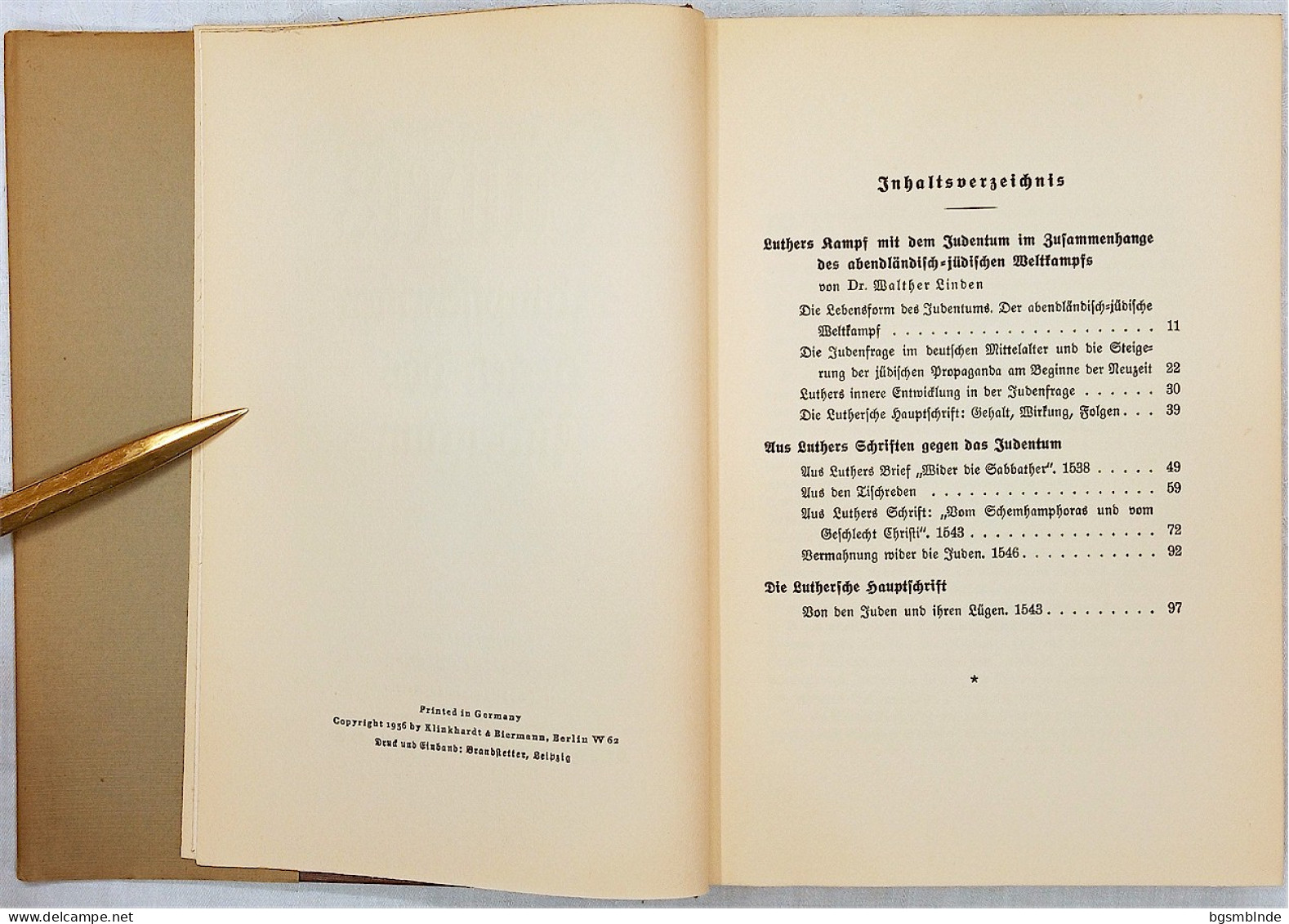 1936 - Walther Linden - Luthers Kampfschriften Gegen Das Judentum / 234 S. - 16x22,5x3,9cm - Contemporary Politics
