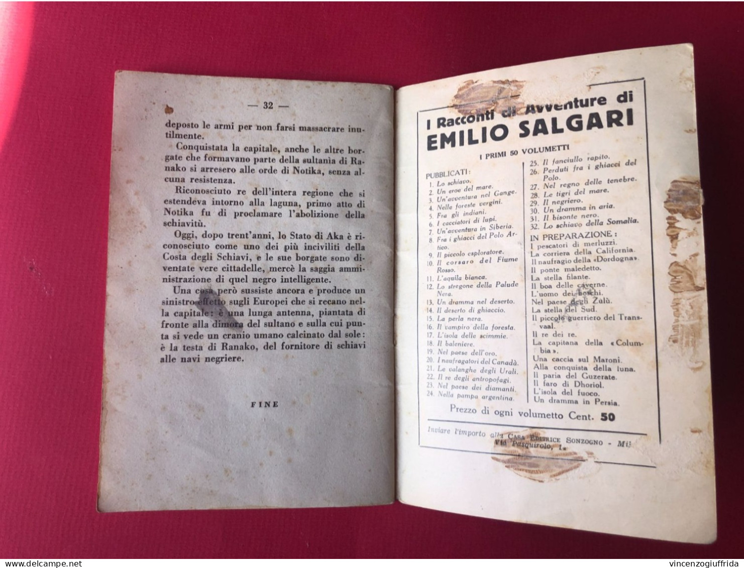 Libro RACCONTI Di AVVENTURE DI SALGARI N.29 - IL NEGRIERO - Sonzogno 1935* - Classici