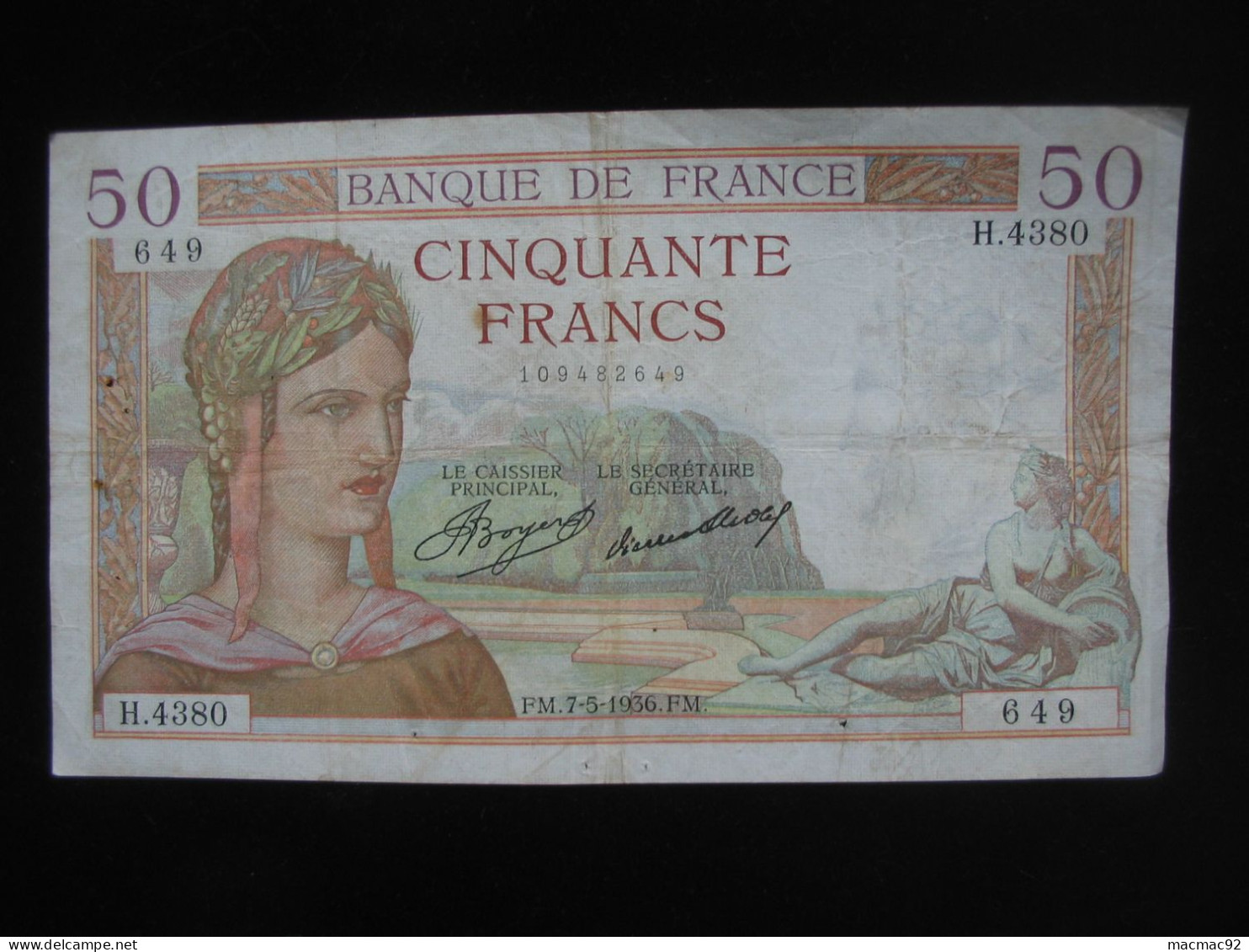 50 Cinquante Francs - CERES Type 1933  - 7-5-1936     **** EN ACHAT IMMEDIAT **** - 50 F 1934-1940 ''Cérès''