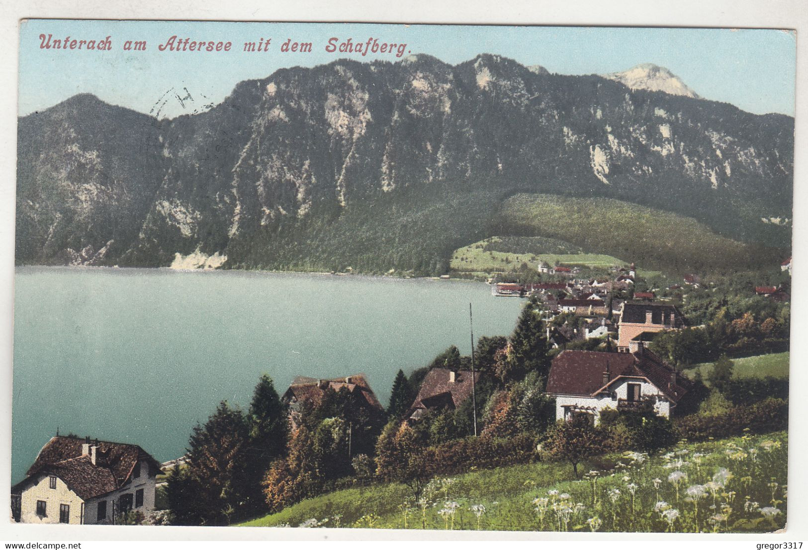 D2910) UNTERACH Am ATTERSEE Mit Dem Schafberg - ALT !! Häuser Details U. Blumenwiese 1911 - Attersee-Orte