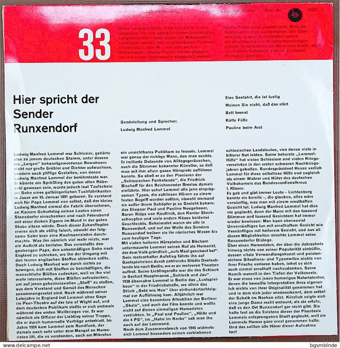 Hier Spricht Der Sender Runxendorf / Ludwig Manfred Lommel - Other - German Music