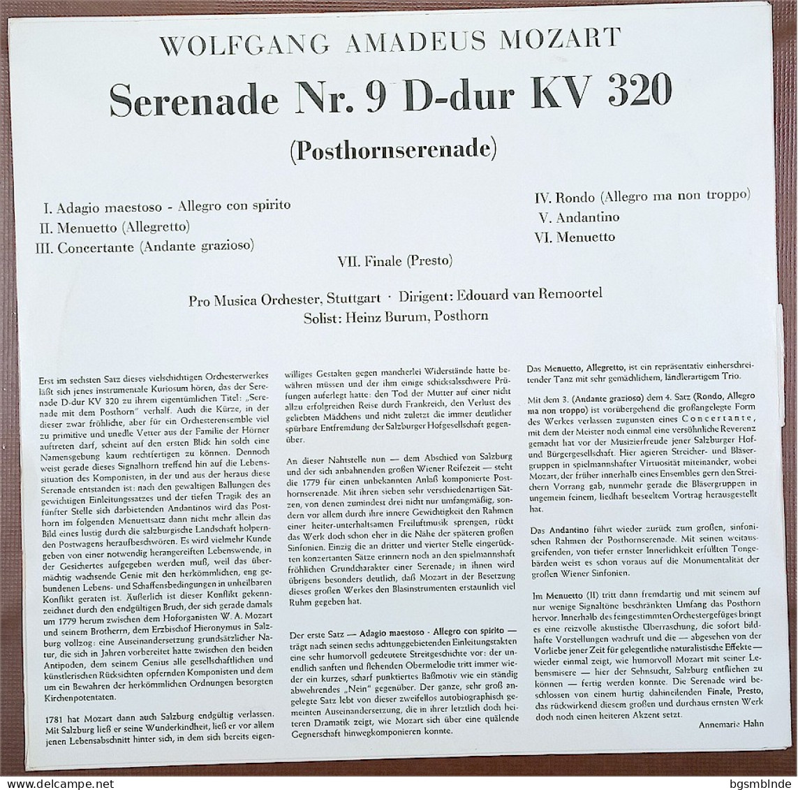 W. A. MOZART - Serenade Nr.9 D-dur - Posthornserenade - Edouard Van Remootel - Other - German Music