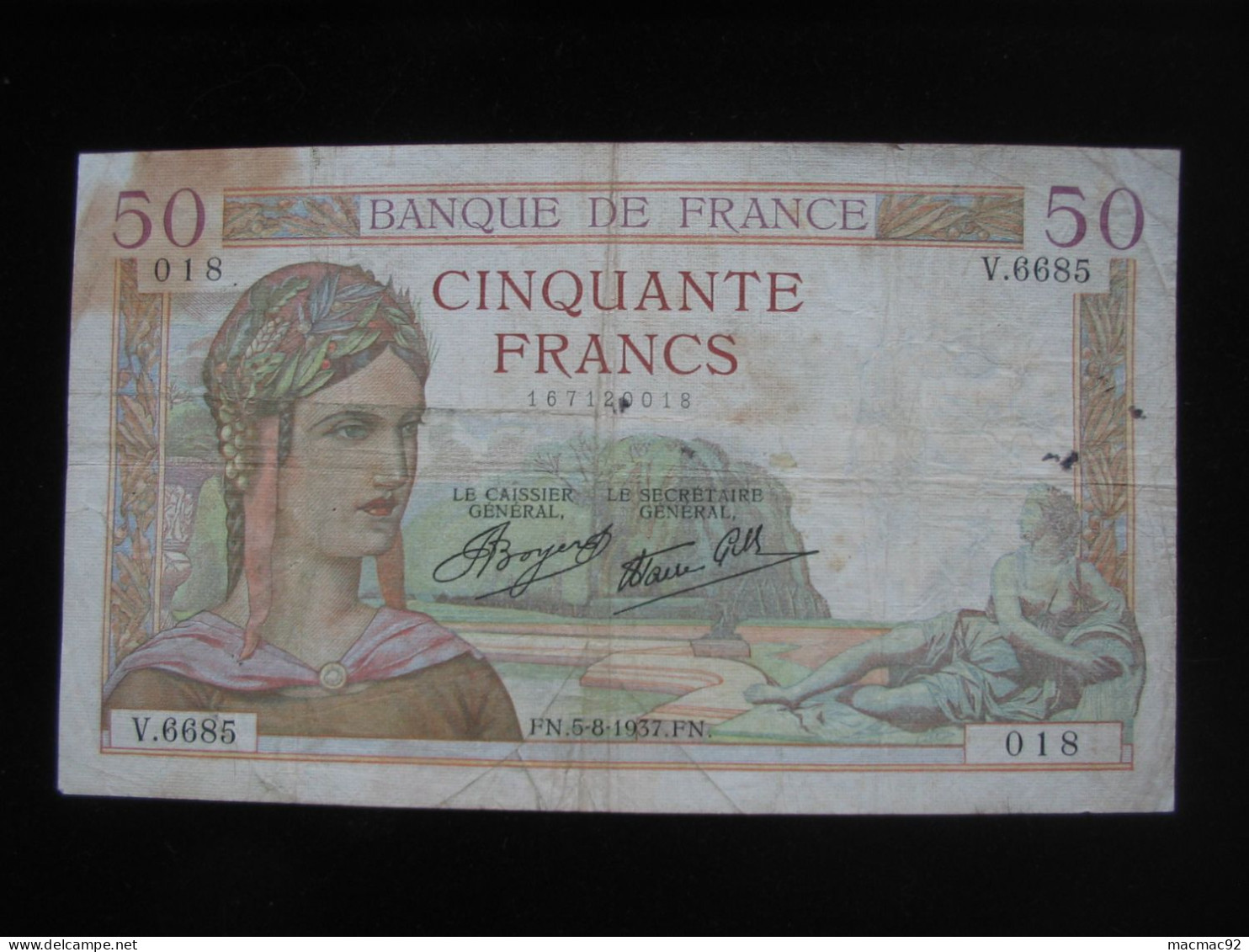 50 Cinquante Francs - CERES Type 1933 Modifié - 5-8-1937     **** EN ACHAT IMMEDIAT **** - 50 F 1934-1940 ''Cérès''