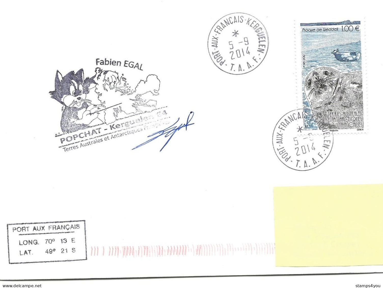 255 - 78 - Enveloppe TAAF Kerguelen Cachet Popchat 2014 - Other & Unclassified