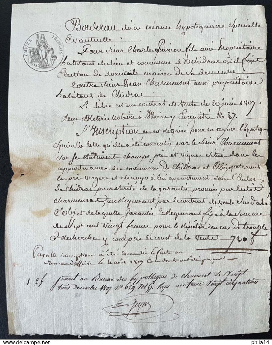 DOCUMENT NOTARIAL 1807 CHIDRAC ISSOIRE PUY DE DOME / 2 PAGES - Manuscrits