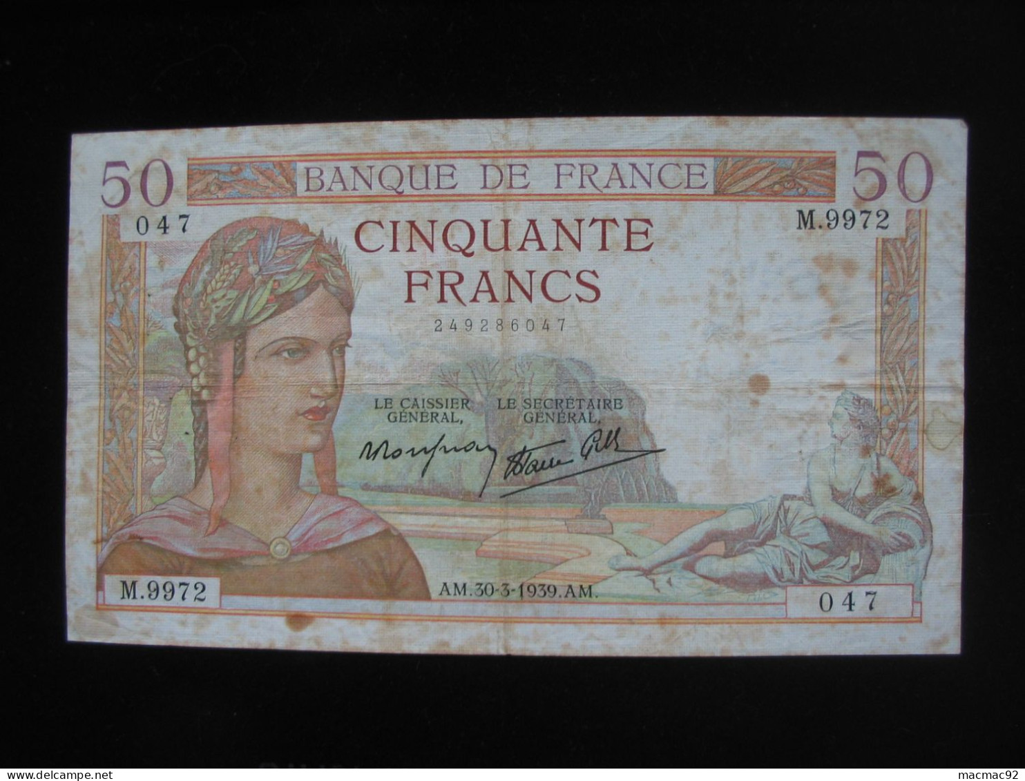 50 Cinquante Francs - CERES Type 1933 Modifié - 30-03-1939     **** EN ACHAT IMMEDIAT **** - 50 F 1934-1940 ''Cérès''