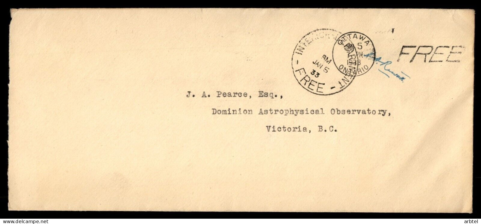 CANADA OTTAWA 1933 FREE LETTER LEPARTMENT OFFICIAL - Briefe U. Dokumente