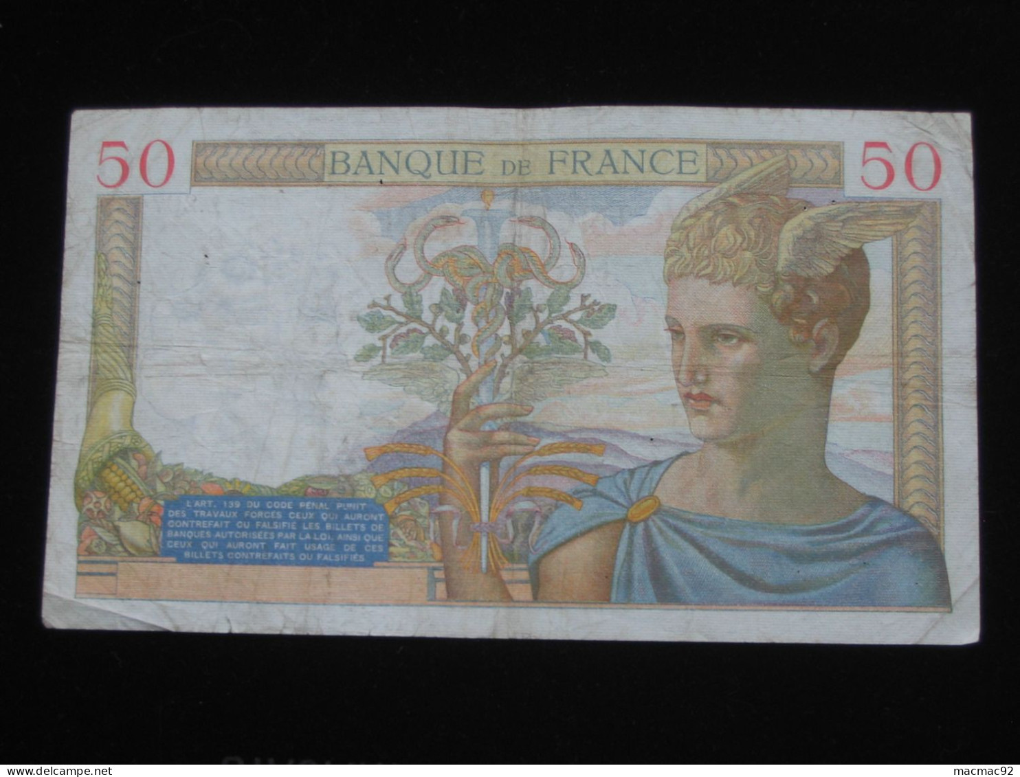 50 Cinquante Francs - CERES Type  - Daté  20-6-1935 - BILLET ASSEZ RARE    **** EN ACHAT IMMEDIAT **** - 50 F 1934-1940 ''Cérès''