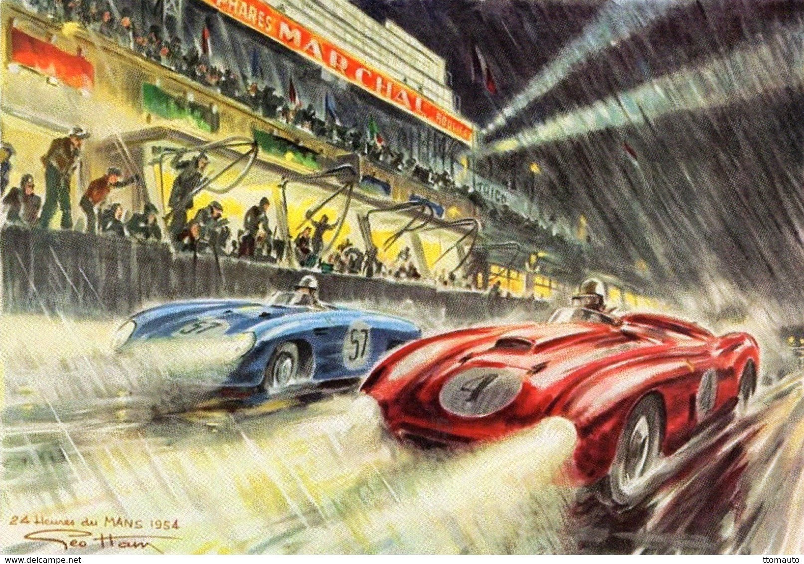 24 Heures Du Mans - 1954  - Artwork By Géo Ham -   15x10cms PHOTO - Le Mans