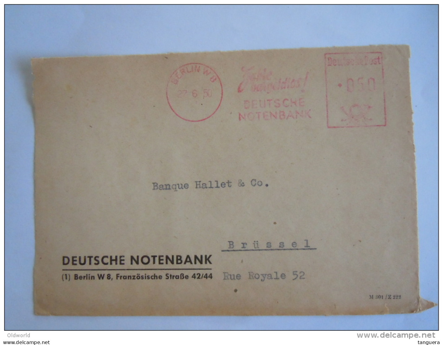 Germany Duitsland Allemagne EMA 1950 Deutsche Notenbank Berlin W 8 Zahle Bargeldlös Op Fragment - Máquinas Franqueo (EMA)