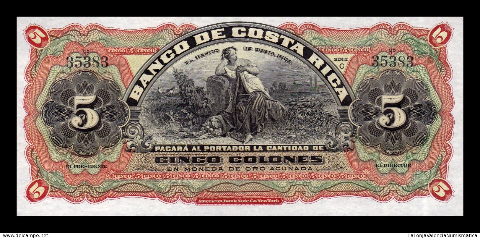 Costa Rica 5 Colones 1901-1908 Pick S173r Sc Unc - Costa Rica