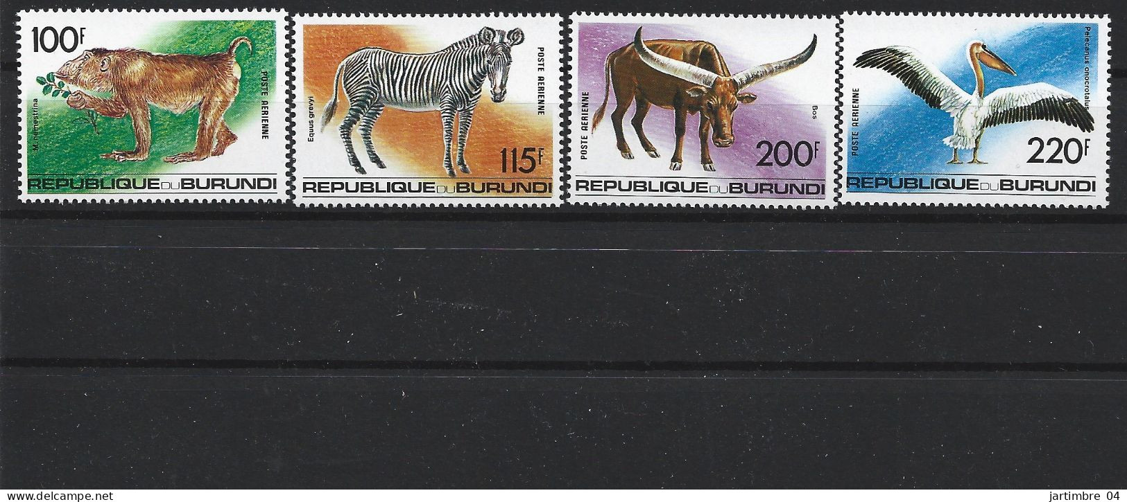 1992 BURUNDI PA 502-05 ** Animaux, Singe, Zèbre, Pélican, Côte 30.00 - Posta Aerea