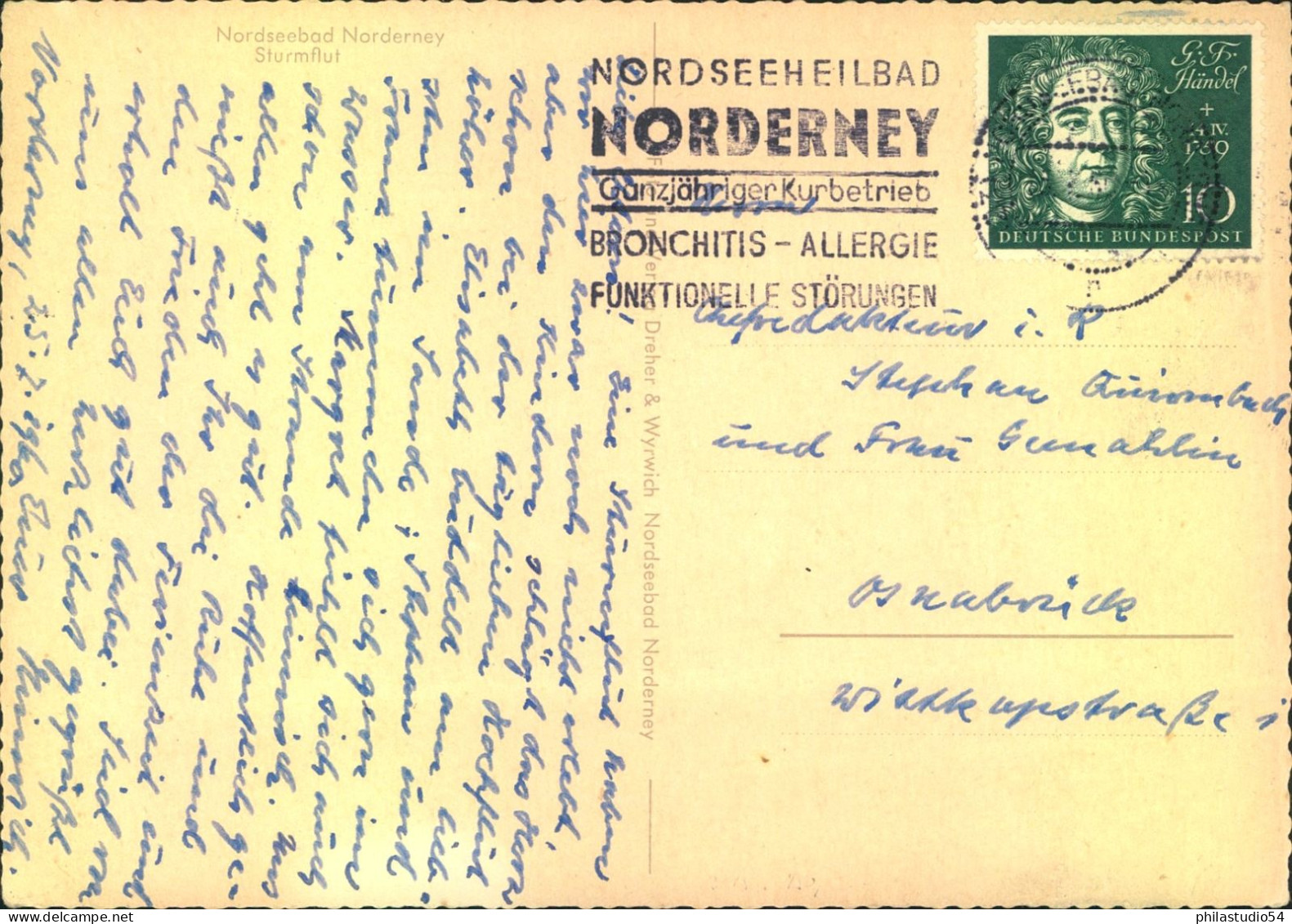 1959, Bedarfskarte Aus Norderney Mit Seltener EF 15 Pf. Aus Beethovenblock - Briefe U. Dokumente