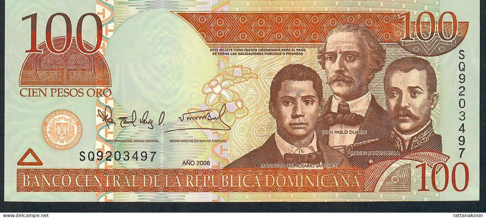 DOMINICAN REPUBLIC P177a 100 PESOS 2006  # SQ   UNC. - Dominicana