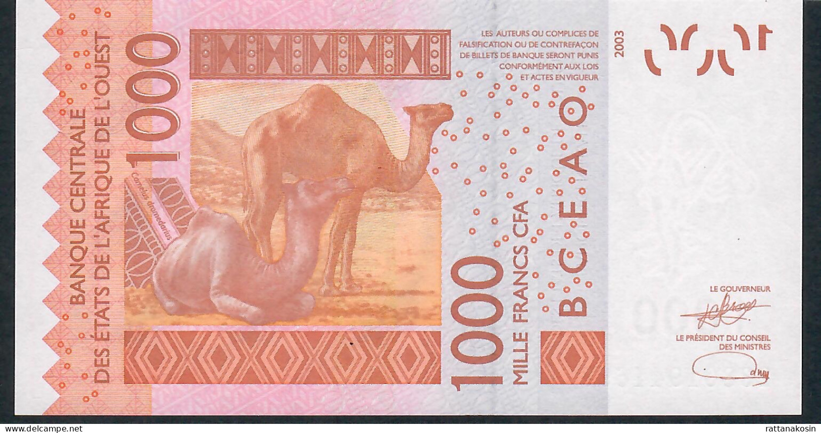 W.A.S. TOGO P815Tw 1000 FRANCS (20)23 2023 Signature 46  UNC. - Westafrikanischer Staaten