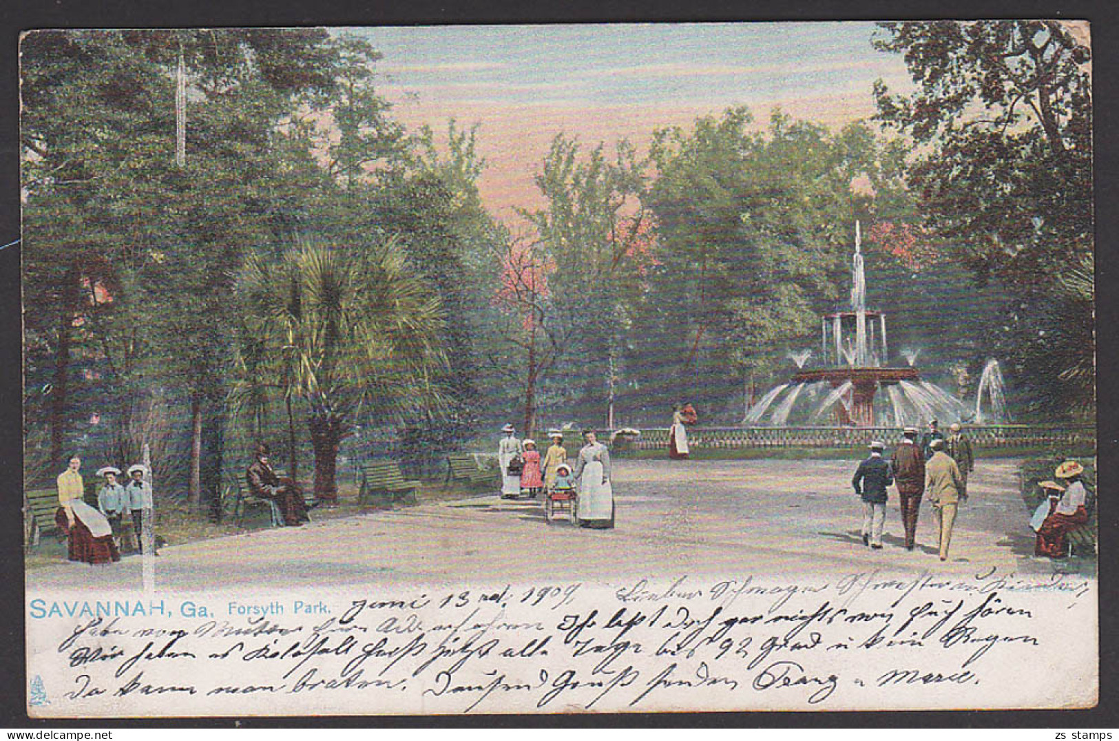 Savannah G. Forsyth Park, Card Color 1909 USA - Savannah