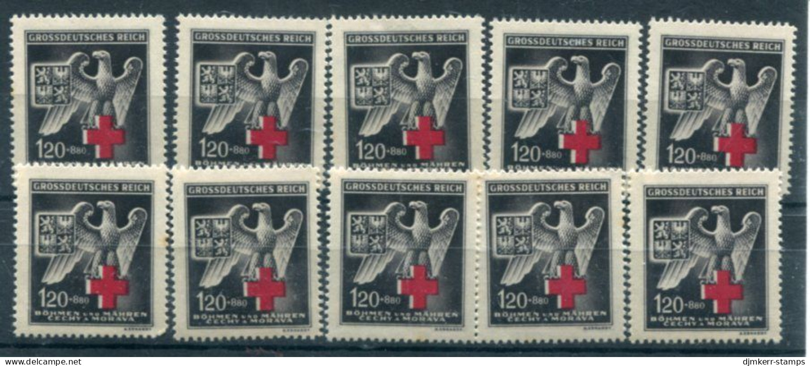 BOHEMIA & MORAVIA 1943 Red Cross X 10 MNH / **.  Michel 132 - Unused Stamps