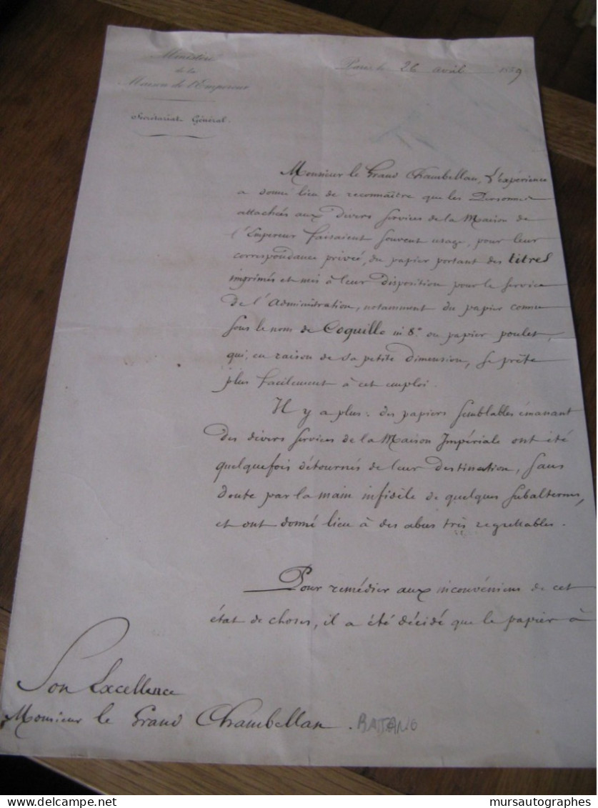 LETTRE SIGNEE D'ACHILLE FOULD 1859 MINISTRE FINANCES DEPUTE SEINE NAPOLEON III Au DUC DE BASSANO - Personnages Historiques